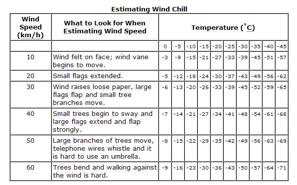Wind Chill Chart Canada